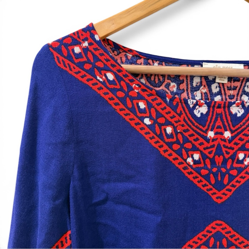 Ella Moss Fez Kaleidoscope Top Small Royal Blue Red Paisley Bell Sleeve Boho Y2K - Picture 3 of 7